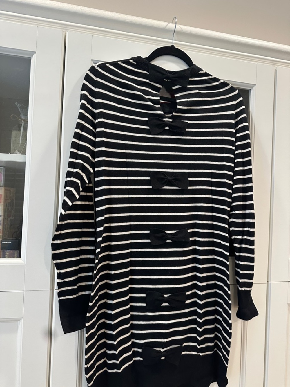 EUC French Connection Striped Knit Dress Bows Down the Back 10